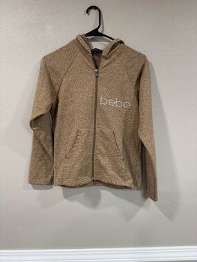 bebe Tan Hooded Zip-Up Jacket with Rhinestone Logo